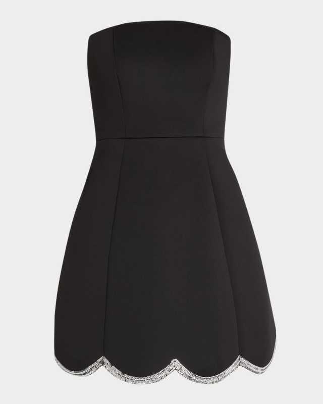 Strapless Scalloped Sequin-Trim Mini Dress